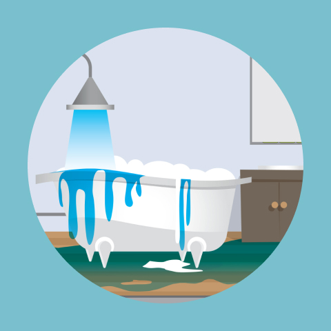 Illustration d'une baignoire débordante avec de la mousse